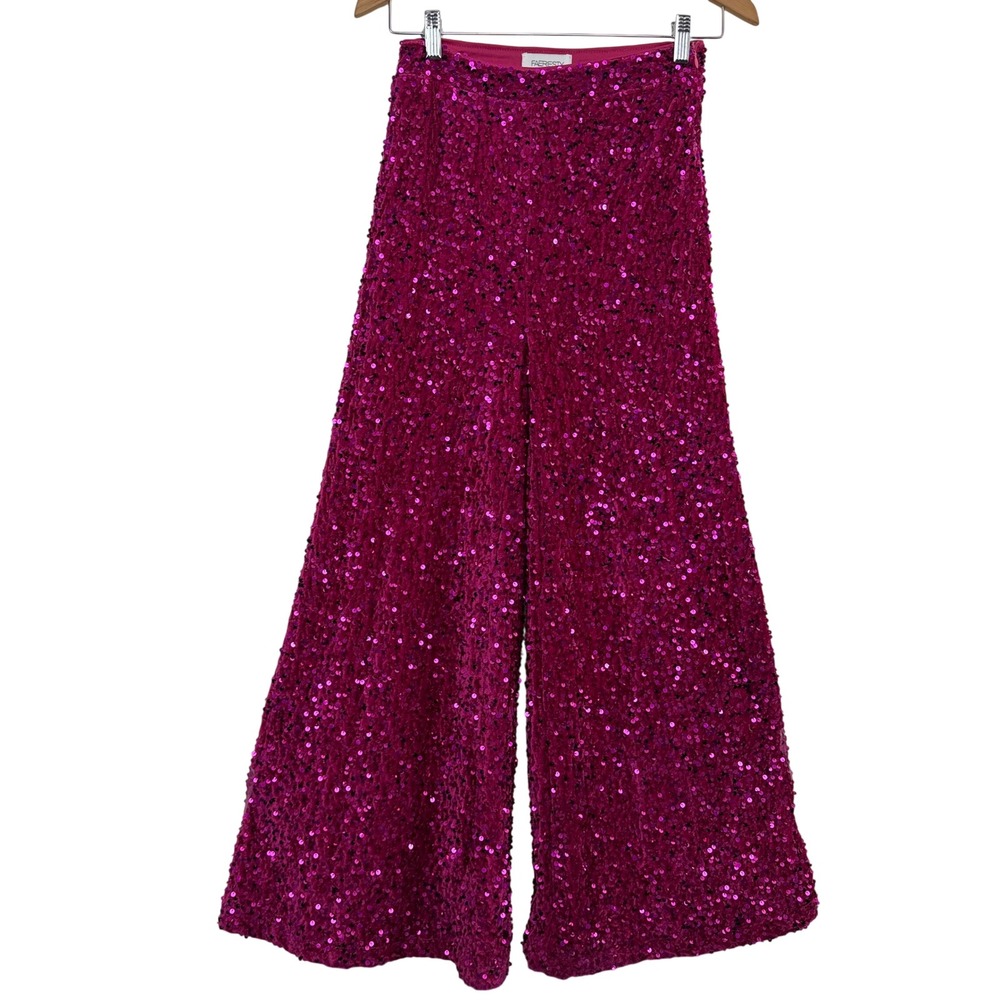 Faeriesty Pants Womens Small Pink Sequin High Waisted Flare Leg Party Trousers